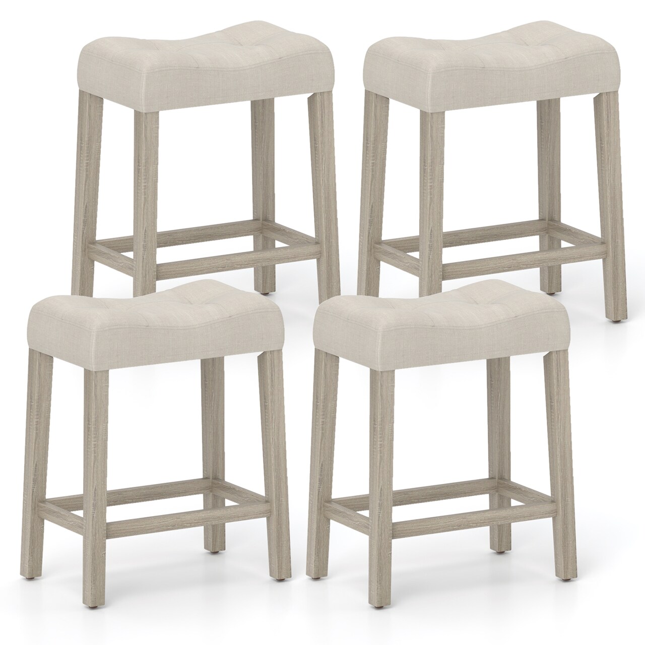 Set of 4 Upholstered Counter Height Bar Stool with Curved Saddle-Seat-Grey